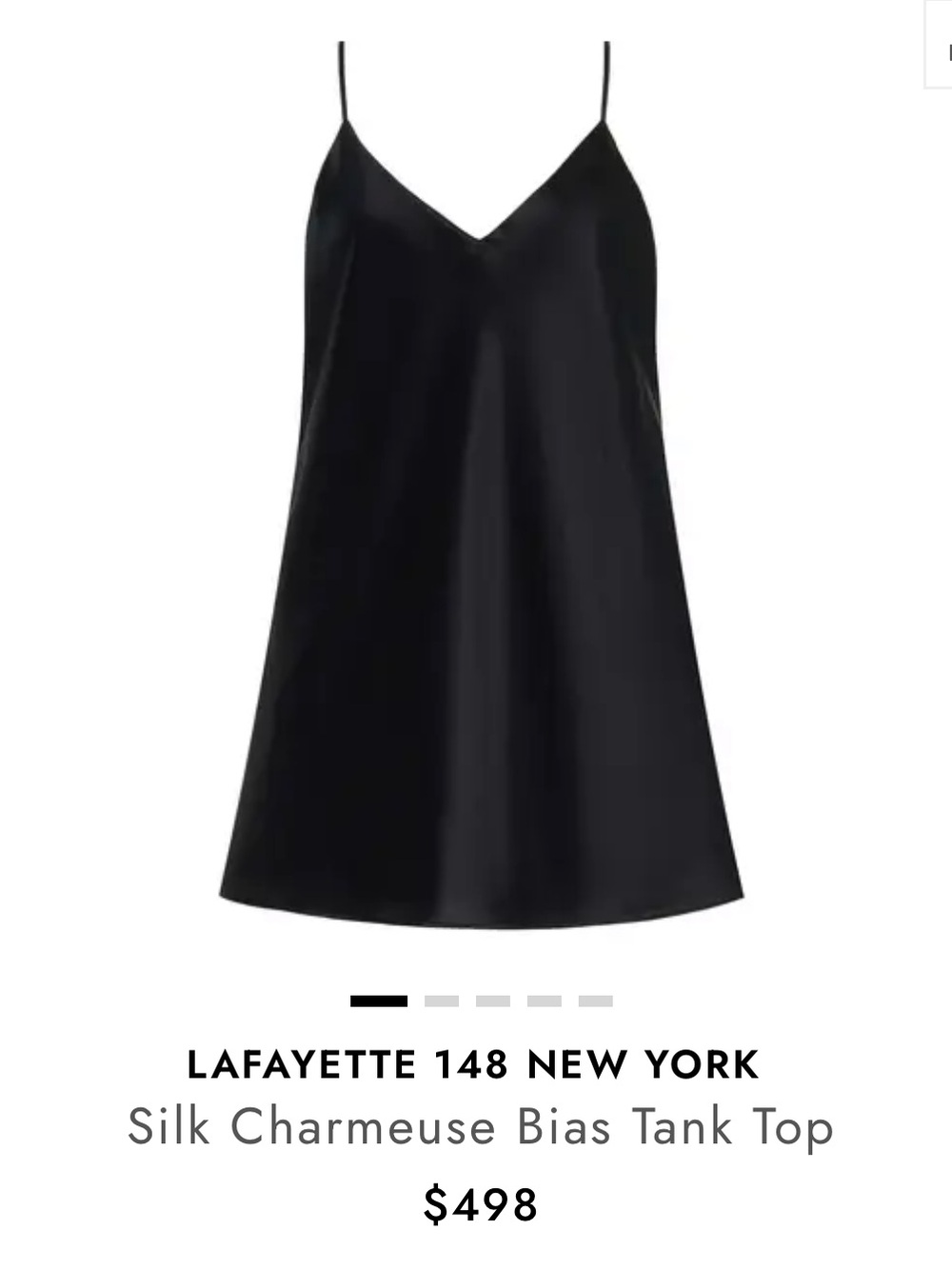 Lafayette148 Black Eva Luxe 100% Silk Charmeuse Bias Tank